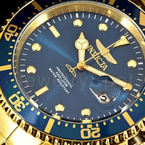 NEW Invicta Classic Pro Diver 43MM Blue Sunray Dial Gold Tone SS Bracelet Watch - Picture 2 of 10